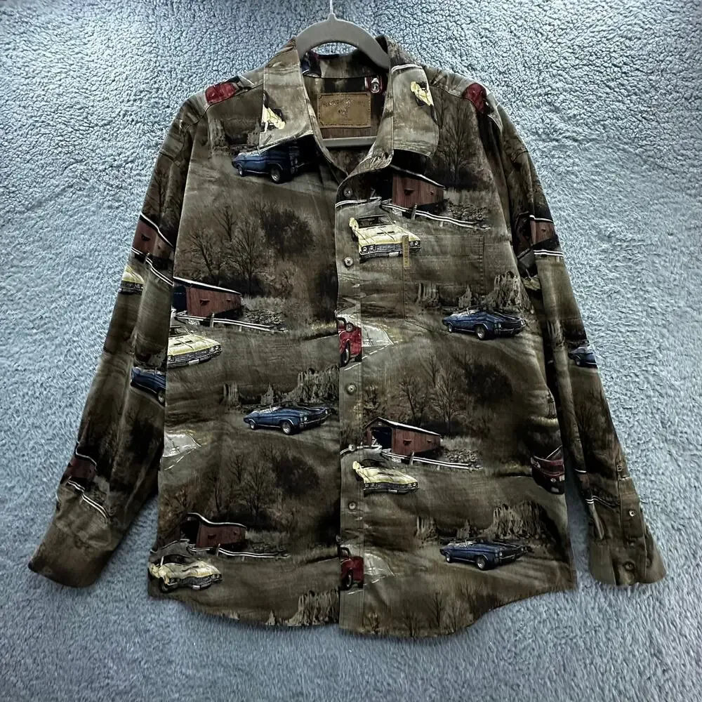 VTG North River Outfitters Men's XL Shirt Classic Car Design Long Sleeve EUC